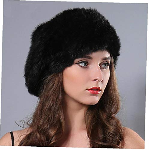 Beito Conejo 1pc Conejo Boina de la Piel de la Mujer Sombrero de Piel Natural con Borla del Casquillo del Sombrero de Punto Hecho a Mano de Piel Real Sombreros
