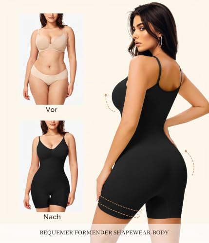 Junlan Shapewear Damen Body Bauchweg Formende Bodys Nahtlos Voll Body Shaper Shaping Shorts Bodysuit Taillenformer Unterwäsche mit Verstellbarer Schultergurt – Bild 3