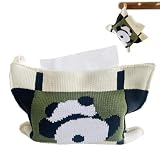 Soporte de Tejido Tejido, Soporte de Tejido de Panda - Diseño de Panda Dispensador de servilletas Tejido de algodón | Bolsa de Almacenamiento de Toallas de Papel Facial Reutilizable para Mesa en casa