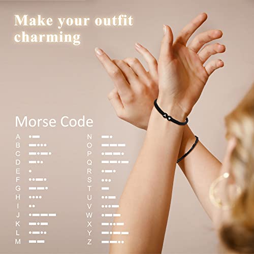 Morse Code Bracelets for Women Inspirational Gifts for Her Adjustable Black Adjustable Braided Men Bracelets Motivational Best Friend Birthday Gifts for Sister Daughter Mom Dad Christmas Jewelry…