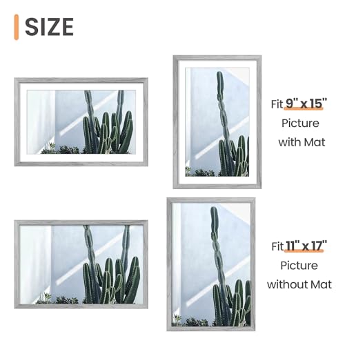Image of upsimples 11x17 Picture Frame, Display Pictures 9x15 with Mat or 11 x 17 Without, Wall Hanging Poster Frames, Gray, 1 Pack