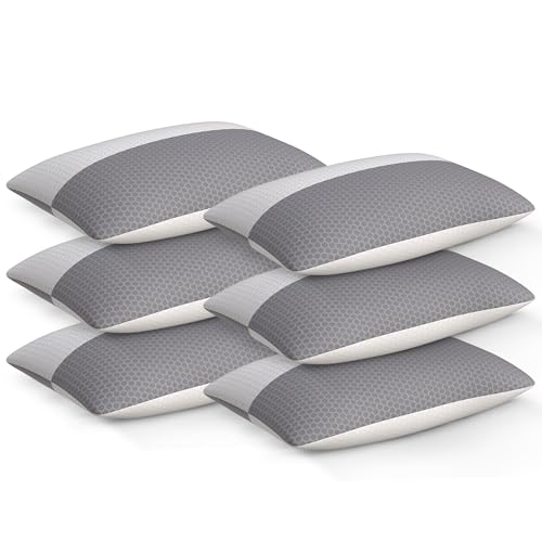 Image of CareFoam Height Adjustable Microfiber Sleeping Pillows - Set of 6 | 16 inch x 24 inch| Soft, Supportive & Washable | Ideal for Back, Side & Stomach Sleepers | White & Grey Cover