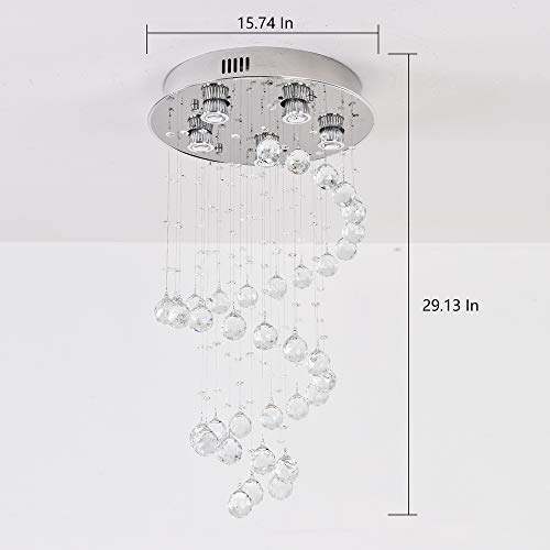 Image of K9 Crystal Chandelier, Flush Mount Ceiling Light, Modern LED Light Fixture, Dining Room Bedroom Kitchen Entryway Foyer Light of 5 Lights, Spiral Shape, 29in High