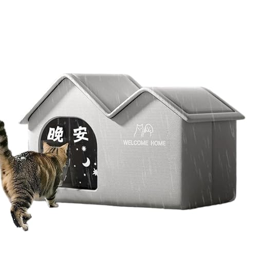 屋外用猫ハウス 冬用 | 折りたたみ 式 囲い 子猫 ハウス - 保温 犬用 睡眠 ベッド,猫の飼い主 動物愛好家 レスキュー 納屋 コミュニティ 郊外 裏庭 ポーチ ガーデン 公園 玄関用