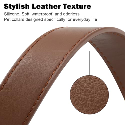 Image of B&F Dog Collar for Small Dogs Silicone Leather Dog Collars Soft Flexible Waterproof Odor-Proof Durable Thick Classic Adjustable Pet Puppy Collar (Brown, Small (11-15.5 inch Neck))