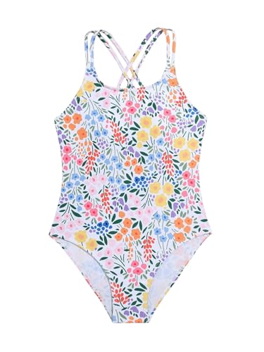 Image of WDIRARA Girl's Floral Print One Piece Swimsuit Criss Cross Spaghetti Straps Bathing Suit