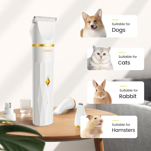 FERRISA-Dog-Clippers-for-Grooming-Small-Dog-Clipper-Dog-Grooming-Kit-with-4-Blade-Heads-Low-Noise-Dog-Grooming-kit-for-Dogs-Hair-Dog-Clippers-of-Eyes-Ears-Face-Rump