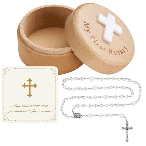 Image of NORBU Baptism Gifts for Girl, My First Rosary with Ceramic Keepsake Box, Rosary for Kids, First Communion & Baby Dedication Gifts for Newborn Baby Boys Catholic Christening Gift