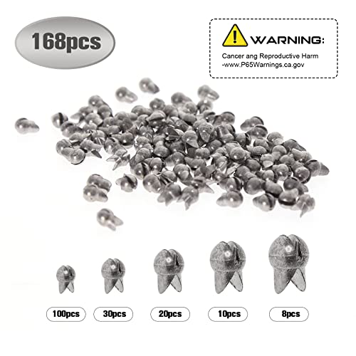 Croch 168Pcs Fishing Removable Split Shot Sinker, Fishing Sinker And Weight Clip On Weights Bass Fishing Freshwater 5 Size(#B, Bb, 3/0, 7, 5) #TOP1