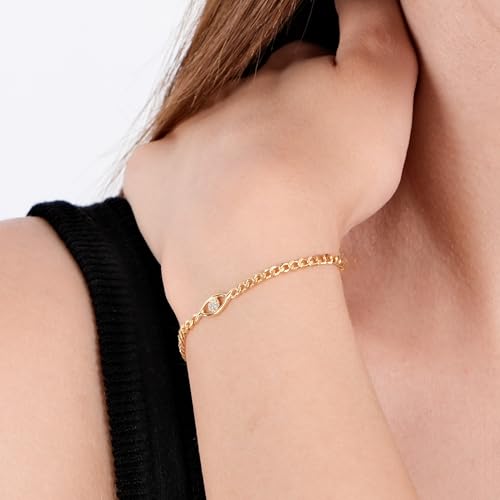 18K Gold Vermeil Evil Eye Curb Chain Bracelet for Women, Cuban Chain Bracelet, Cuban Link Curb Chain Bracelets Jewelry Gift for Her4