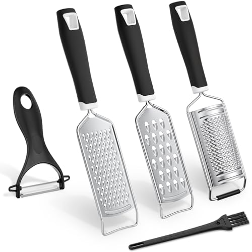 Ferrochef 5 Pcs Zester Grater Set Cheese Grater with Stainless Steel Blade for Kitchen Tool for Parmesan Cheese, Ginger, Garlic, Nutmeg, Chocolate, Vegetables, Fruits Dishwasher Safe