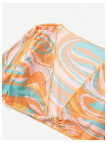 SHENHE Girl's 4 Piece Swimsuits Marble Print Triangle Halter Bikini with Kimono and Cover Up Skirt3