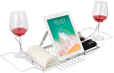 Witheeyou Bathtub Tray, Expandable Carbon Steel Bath Tub, Adjustable Length Bathtub Tray to Fit Most Bathtubs, Bathroom Accessories - Silver