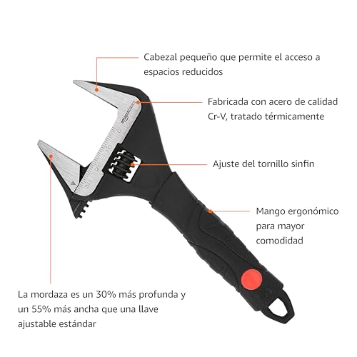 Miniatura 3 de Amazon Basics Llave de boca ancha ajustable para fontanería con agarre suave, 16.1 x 7.2 x 1.5 cm