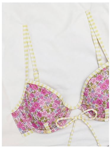 Women's Floral Underwire Bikini Set 2 Piece Bow Knot Spaghetti Strap Swimsuits High Cut String Bathing Suit3
