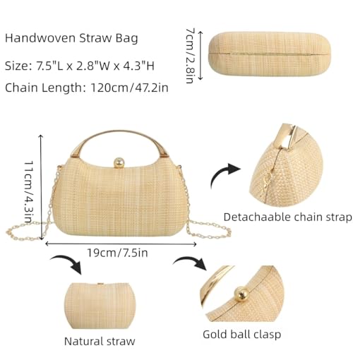 Image of UMREN Straw Clutch Handbags Women Beach Crossbody Hand-woven Summer Purse Wallet Top handle Evening Bag for Wedding Party