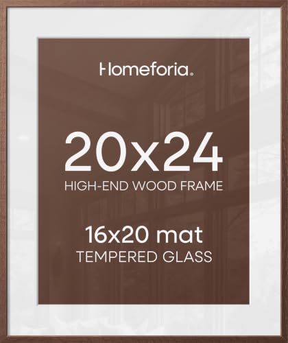 Image of Homeforia 20x24 Picture Frame Brown, High End Dark Oak 20x24 Walnut Wooden Poster Frames with Mat 16x20, 20 x 24 Wood Frame Matted to 16 by 20, 24x20 Hanging Frames, Tempered Glass, Wall Kit, Set of 1