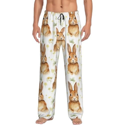 Rabbit Floral Mens Pajama Pants Cozy Lounge Baggy Lightweight Pj Pants Lounge Bottoms With Elastic Waist