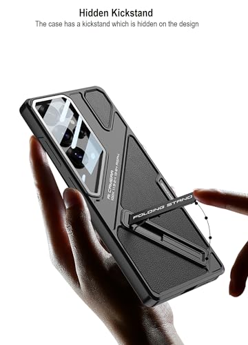 Image of Midkart Leather Case Compatible with Samsung Galaxy S25 Ultra Hidden Kickstand Cover Hard PC with Camera Protection, Beige & Violet