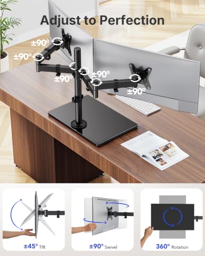 Image of HUANUO Free Standing Dual Monitor Stand for 13-32 Inch Monitors, Glass Base