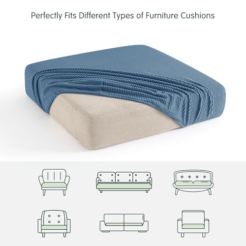 Image of CHUN YI Stretch Couch Cushion Cover Replacement, Fitted Loveseat Sofa Chair Seat Slipcover Furniture Protector, Checks Spandex Jacquard Fabric(2,Denim Blue), 2