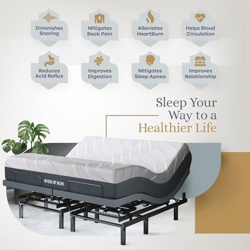 Image of Sven & Son Bliss Adjustable Bed Base-Frame + 14 inch Hybrid Spring Matt (Medium Soft), Head and Foot Lift, Lumbar, Pillow-Tilt, Massage, Under-Bed Lights, USB, Memory, Zero Gravity - King