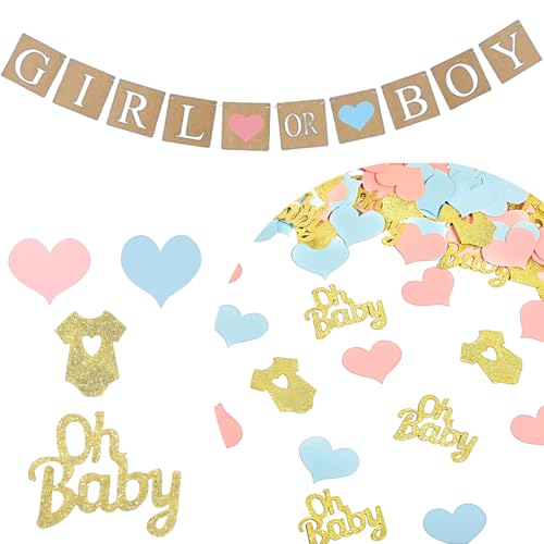 Gender Reveal Party Deko, Baby Party Dekoration mit 100 Stück Konfetti und 1 Streamer, Ideal für Gender Reveal und Baby Deko, Mädchen Gegen Jungs Deko für Babyparty