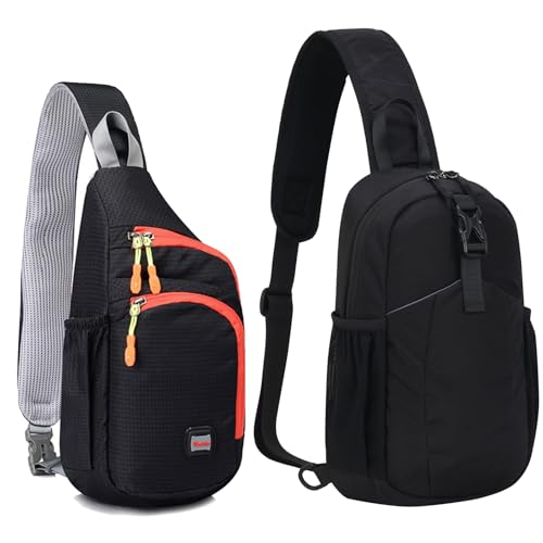 Peicees Pack of 2 Small Sling Backpack Waterproof Unisex Shoulder Bag Chest Crossbody Daypack, Small Black