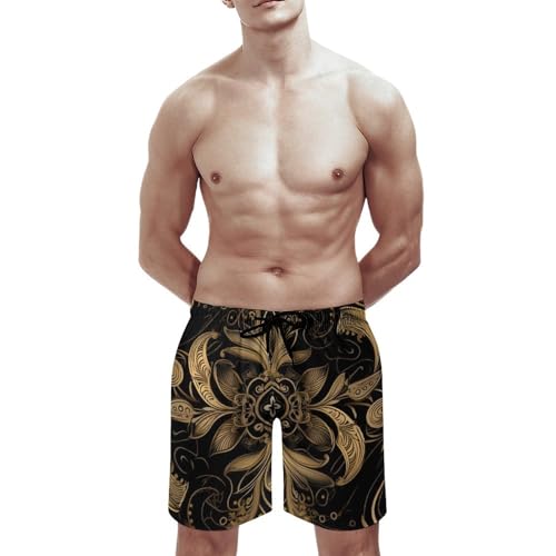 Men's Swim Trunks Black and Golden Pattern Beach Shorts Quick Dry Summer Bathing Suit Swimwear2