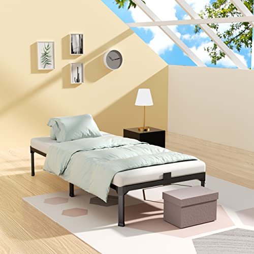 Roil 14 Inch Twin Size Bed Frame With Mattress Slide Stopper - Single Black Basic Anti Squeak Steel Slats Metal Platform, Heavy Duty Noise Free Easy Assembly Bedframes, No Box Spring Needed #TOP1