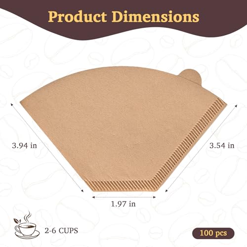Image of 100 Count #2 Cone Coffee Filters, Unbleached Natural Paper, No Blowout & Tear-Resistant, Compostable, Fits 2-6 Cup Makers, Pour-Over & Ninja Brewers