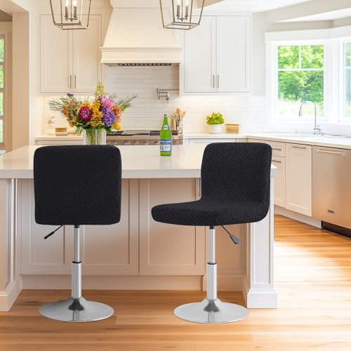 Image of FUANGUI Bar Stool Covers with Backs, 2 Pack Stretch Bar Stool Chair Covers, Knitted Jacquard Bar Stool Covers,Washable Bar Chair Covers Swivel Barstool Slipcovers (Knitted Black 01)
