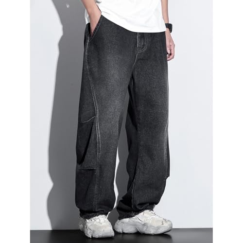 Men's Plus Size Baggy Jeans Elastic Waisted Oversized Barrel Denim Pants Street Loose Denim Sweatpants 2XL-6XL2