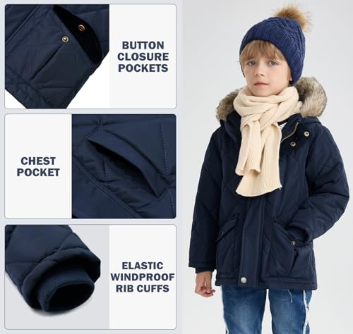 Image of SOLOCOTE Boys Winter Coat Little Kids Heavyweight Fur Hood Sherpa Lining Jacket Water-Resistant Parka