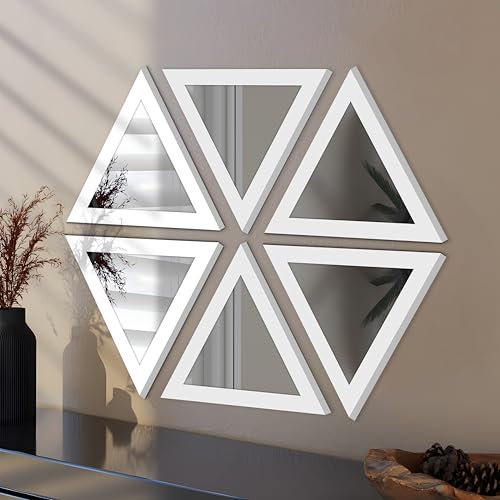 Image of Art Street Acrylic Triangle Decorative Wall Mirror Set of 6 Triangle Shape Mirror for Home Decoration, (9x9 Inch, White)