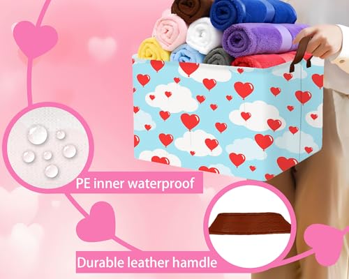 Image of Valentines Day Basket Large Foldable Heart Shaped Storage Box for Gifts Kids Empty Storage Bins Rectangular Toy Organizer Decor (Balloon Love)