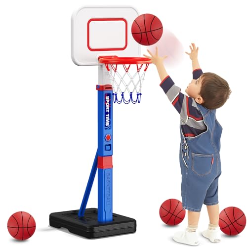 HYES Toddler Basketball Hoop, 55' Height Adjustable Basketball Hoop for Kids 1-3 3-5, Kids Basketball Goal, Indoor Outdoor Sport Toys Christmas Birthday Gifts for Baby Boys Girls