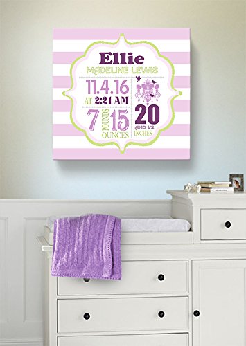 Personalized Stretched Canvas Birth Announcement Gift, Custom Baby Name, Date, Weight Stats, Newborn Chandelier Nursery Wall Art Decor, Wooden Frame Construction, Ready to Hang 16X16