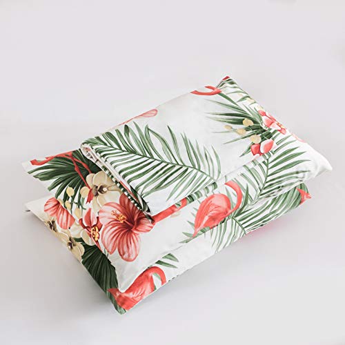 Yuheguoji Flamingo Duvet Cover Queen 100% Egyptian Cotton Green Tropical Botanical Duvet Cover 3 Pcs Set 1 Flower Bird Patterned Duvet Cover With Zipper Ties 2 Pillowcase Plant Floral Bedding Set Soft #TOP6