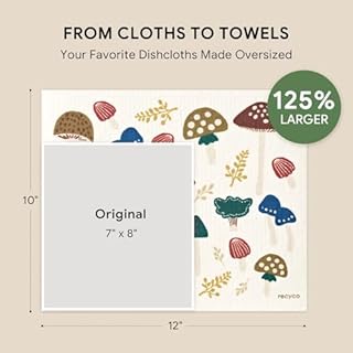 RECYCO Swedish Dishcloths for Kitchen | 4 Pack Oversized Washable Dish Rags | Large Cellulose Reusable Cleaning Paper Towels | Absorbent Counter Dish Cloth Sponge XL Kitchen Wipes, 12" L x 10" W