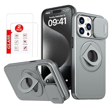 Capa para iPhone 15 Pro Max Capinha [Compatível com MagSafe] [Com película protetora de tela] Case de proteção contra quedas - Cinza