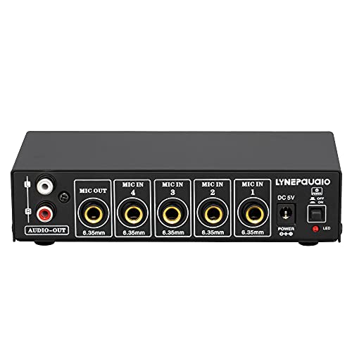 HUIOP Mixer de Microfone de 4 Canais Suporta Saída Estéreo Mini Mixer de Áudio com Ajuste de Graves