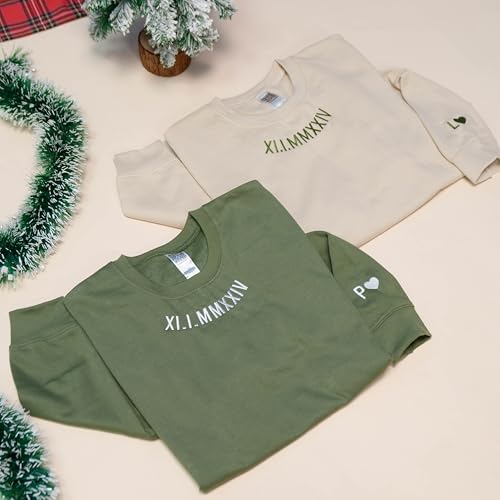 Custom Embroidered Roman Numeral Sweatshirts for Couples, Personalized Wedding or Anniversary Date, His and Hers Matching Crewneck, Custom Initials, Valentine's Day Gift, Christmas2