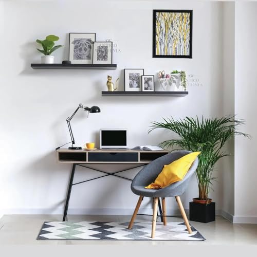 Image of Aries Wooden Floating Wall Shelf| Wall Rack Shelf | Wall Mount for Living Room, Bedroom, Kitchen (Set of 2 Black, Large)