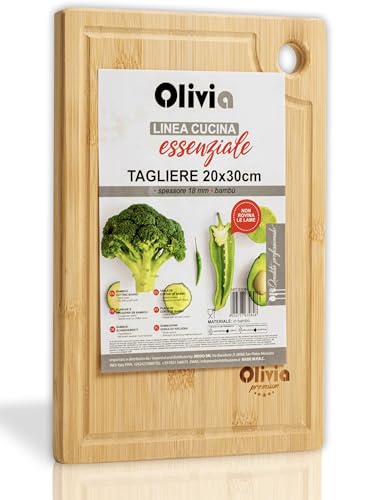 IPEA Tagliere Rettangolare in Legno per Verdure, Salame - 30 x 20 CM - Tagliere da Cucina Multiuso per Tagliare e Servire Antipasti, Pane, Frutta, Formaggi - Vassoio in Bambù per Casa con Occhiello