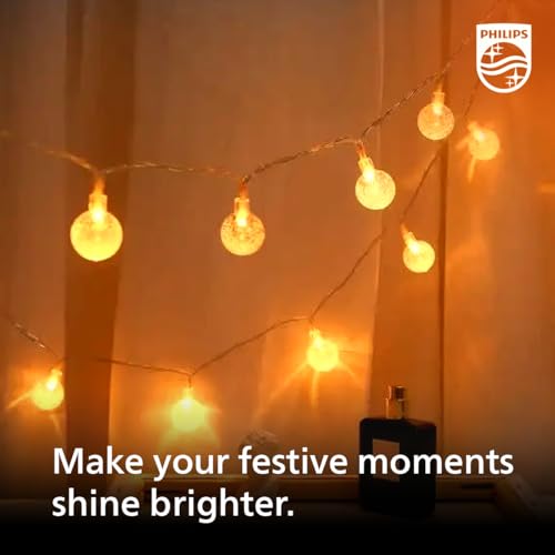 Image of Philips 4M 10 LED Crystal Glow String Light | Decorative Ladi Light for Diwali, Wedding, Festival, Party, Wall & Window Decoration | Warm White, Pack of 1