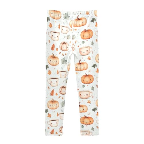 senya Girls Printed Leggings Yoga Pants Fall Leaves Pumpkin Coffee Pattern for Kids in 4t to 10 Years, 4T2