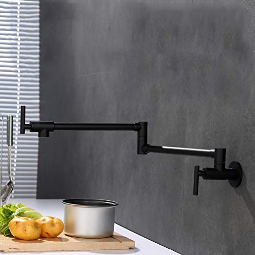 Grifo plegable negro para fregadero de cocina, montaje en pared, elástico, doble articulación, brazo oscilante, grifo de agua fría con dos asas, boquilla de un solo agujero