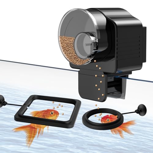 Aedcbaide Automatic Fish Feeder - 60 ML Feeders for Fish with Feeding Ring, Auto Fish Feeder for Aquarium Tank, Adjustable Food Timer Dispenser for Pellets, Battery Operated (Battery Not Included)