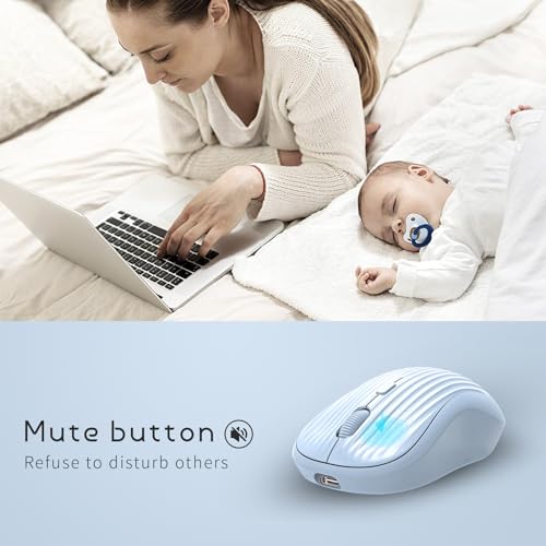 Image of ONE-UP Wireless Mouse, 2.4G + BT, Rechargeable Battery, 4-Key, DPI: 800 /1200 /1600, Silent, Type-C, USB Nano Receiver, Ergonomic, Portable, for Laptop, Chromebook, PC, Mac, Windows (Blue)